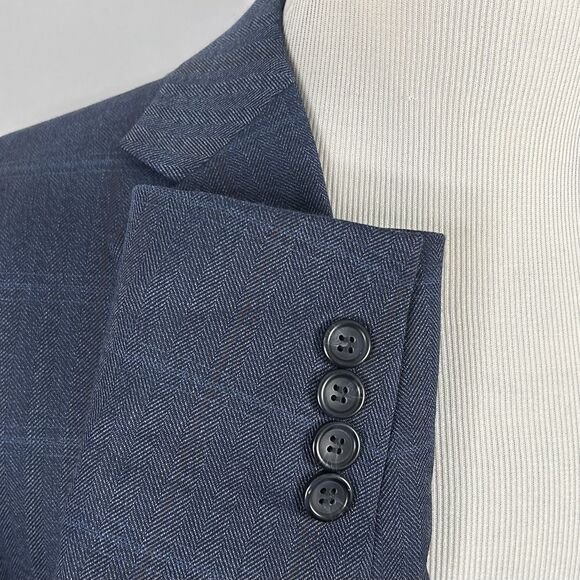 Joseph & Feiss 44R Executive Fit Sport Coat Wool Blend Blue Herringbone - Picture 4 of 7